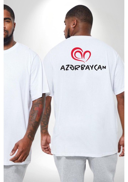 Azerbaycan Seviyorum I Love Azarbaycan Büyük Beden Beyaz Tişört Kadın Erkek Ünisex Sırt Baskılı fiyatları
