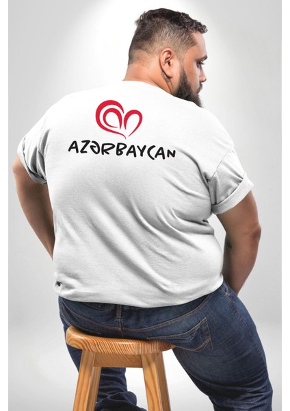 Azerbaycan Seviyorum I Love Azarbaycan Büyük Beden Beyaz Tişört Kadın Erkek Ünisex Sırt Baskılı fırsatları