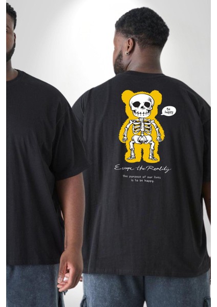 Mutlu Ol Büyük Beden Siyah Tişört Kadın Erkek Ünisex Sırt Baskılı fiyatları