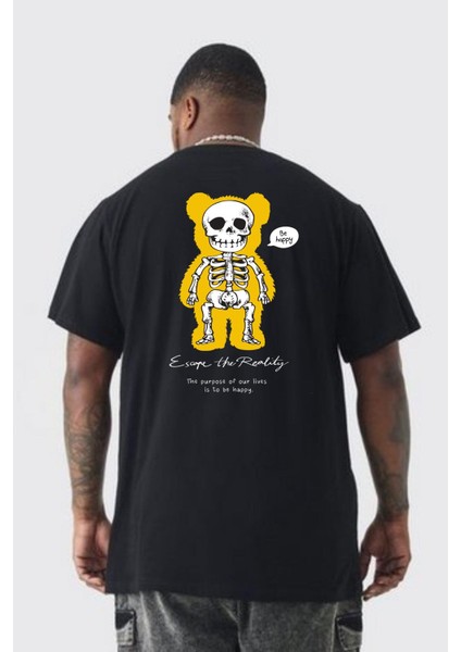 Mutlu Ol Büyük Beden Siyah Tişört Kadın Erkek Ünisex Sırt Baskılı fırsatları