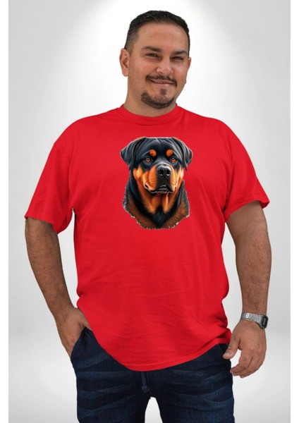 Rottweiler A Secere Kırmızı Büyük Beden Erkek Kadın Unisex Basic Ön Baskılı Tişört