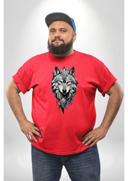 Beyaz Kurt Kırmızı Büyük Beden Erkek Kadın Unisex Basic Ön Baskılı Tişört