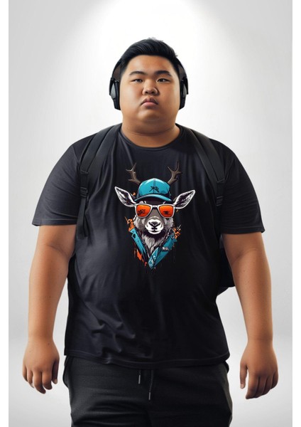 Güneş Gözlüğü Savaşcı Geyik Siyah Büyük Beden Erkek Kadın Unisex Basic Ön Baskılı Tişört