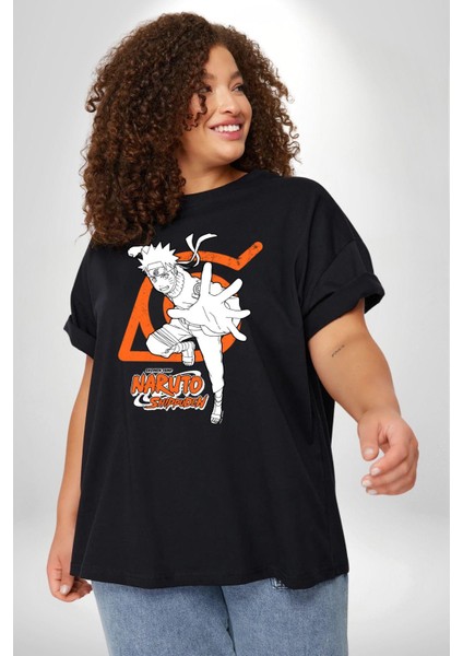 Naruto Shippuden Gizli Işareti Siyah Büyük Beden Erkek Kadın Unisex Basic Ön Baskılı Tişört