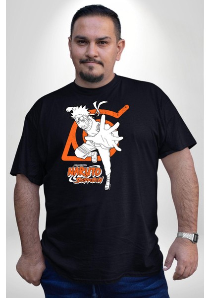 Naruto Shippuden Gizli Işareti Siyah Büyük Beden Erkek Kadın Unisex Basic Ön Baskılı Tişört