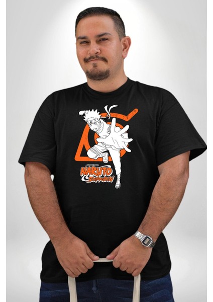 Naruto Shippuden Gizli Işareti Siyah Büyük Beden Erkek Kadın Unisex Basic Ön Baskılı Tişört
