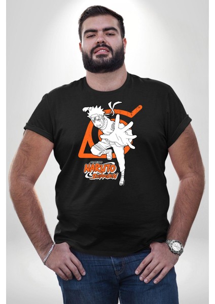 Naruto Shippuden Gizli Işareti Siyah Büyük Beden Erkek Kadın Unisex Basic Ön Baskılı Tişört
