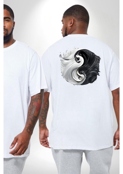 Beyaz Beyaz Ying Yang Büyük Beden Beyaz Tişört Kadın Erkek Ünisex Sırt Baskılı fiyatları
