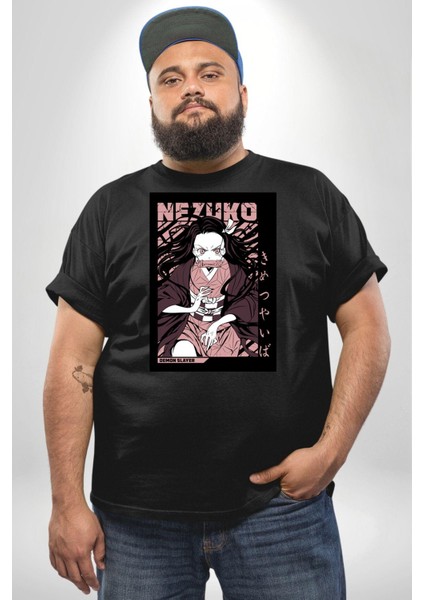Nezuko Demon Slayer Siyah Büyük Beden Erkek Kadın Unisex Basic Ön Baskılı Tişört indirimleri