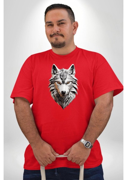 Beyaz Kurt Kafası Kırmızı Büyük Beden Erkek Kadın Unisex Basic Ön Baskılı Tişört fiyatları