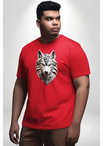 Beyaz Kurt Kafası Kırmızı Büyük Beden Erkek Kadın Unisex Basic Ön Baskılı Tişört fırsatları