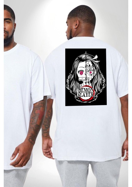 Anime Demon Slayer Büyük Beden Beyaz Tişört Kadın Erkek Ünisex Sırt Baskılı fiyatları