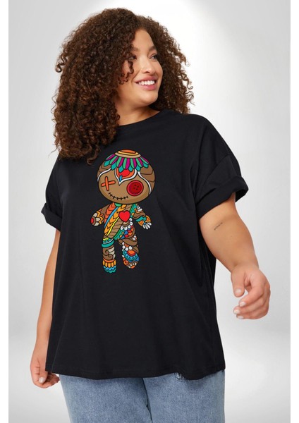 Voofoo Bebeği Doll Doldurulmuş Bebek Siyah Büyük Beden Erkek Kadın Unisex Basic Ön Baskılı Tişört