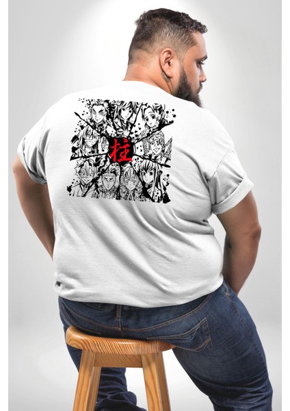 Anime Demon Slayer Hashira Büyük Beden Beyaz Tişört Kadın Erkek Ünisex Sırt Baskılı fırsatları