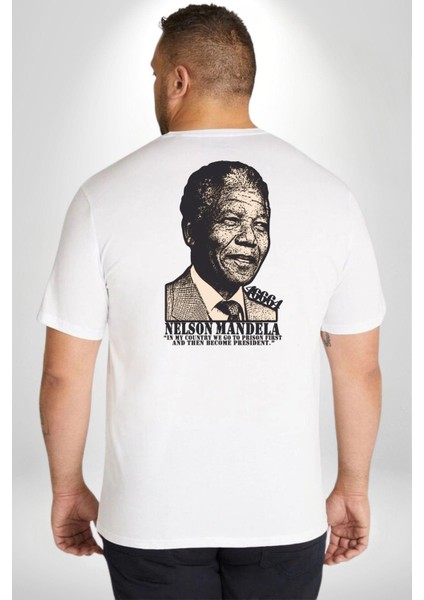 Nelson Mandela Büyük Beden Beyaz Tişört Kadın Erkek Ünisex Sırt Baskılı fırsatları