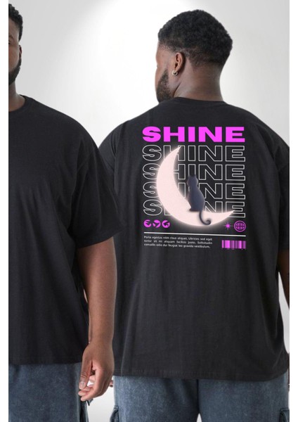 Parlayan Siyah Kedi Büyük Beden Siyah Tişört Kadın Erkek Ünisex Sırt Baskılı fiyatları