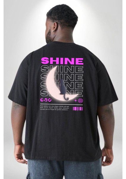 Parlayan Siyah Kedi Büyük Beden Siyah Tişört Kadın Erkek Ünisex Sırt Baskılı fırsatları