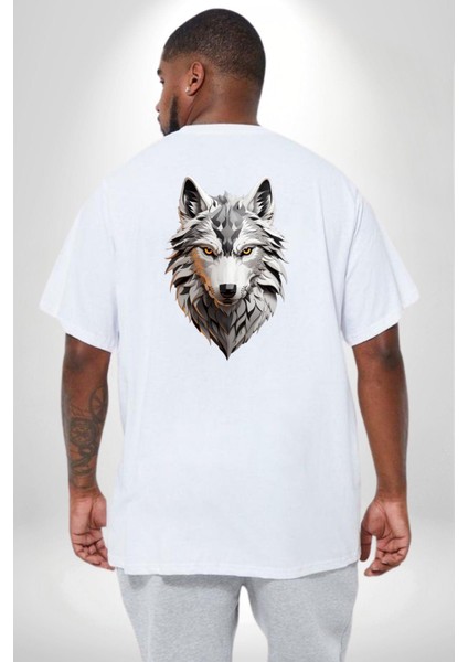 Beyaz Kurt Kafası Büyük Beden Beyaz Tişört Kadın Erkek Ünisex Sırt Baskılı fırsatları