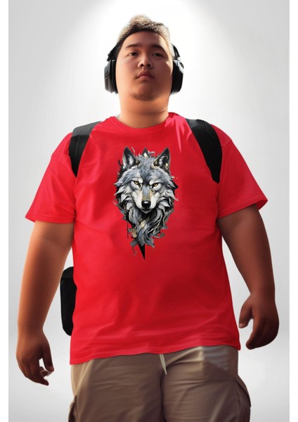 Beyaz Kurt Kırmızı Büyük Beden Erkek Kadın Unisex Basic Ön Baskılı Tişört fiyatları