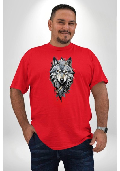 Beyaz Kurt Kırmızı Büyük Beden Erkek Kadın Unisex Basic Ön Baskılı Tişört modelleri