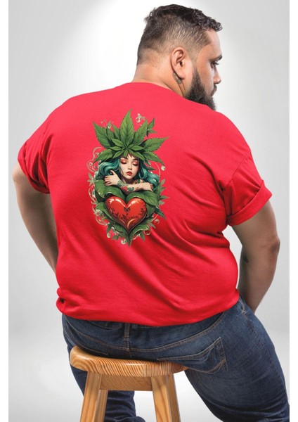 Kalp Parmak Kız Yeşillik Mutluluk Büyük Beden Kırmızı Tişört Kadın Erkek Ünisex Sırt Baskılı fırsatları