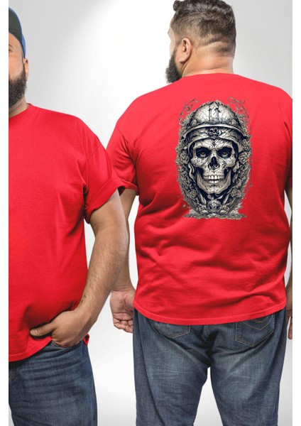 Kask Miğfer Iskelet Asker Büyük Beden Kırmızı Tişört Kadın Erkek Ünisex Sırt Baskılı fiyatları