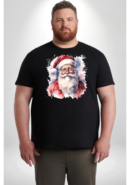 Mutlu Noel Baba Yeni Yıl Tasarımı Siyah Büyük Beden Erkek Kadın Unisex Basic Ön Baskılı Tişört fiyatları