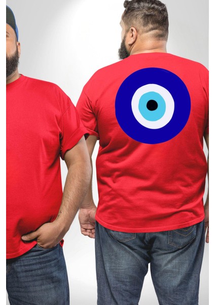 Nazar Boncuğu Büyük Beden Kırmızı Tişört Kadın Erkek Ünisex Sırt Baskılı fiyatları