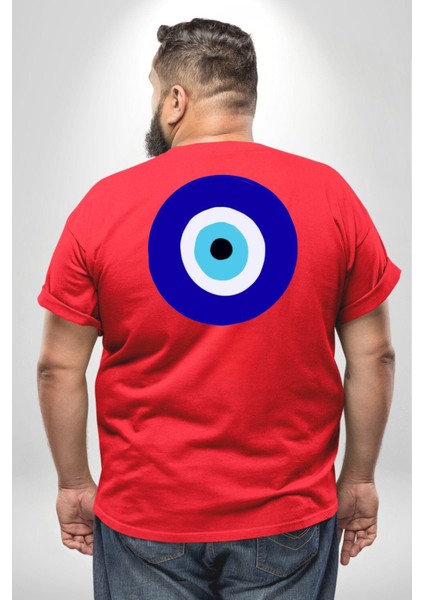 Nazar Boncuğu Büyük Beden Kırmızı Tişört Kadın Erkek Ünisex Sırt Baskılı fırsatları