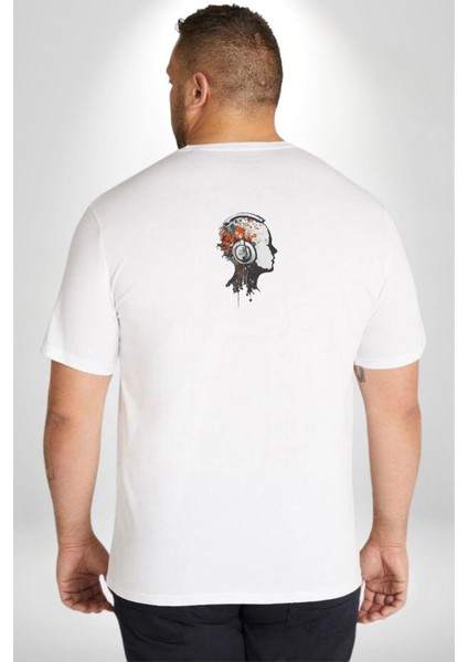 Kafatası Kulaklık Ergen Enerjisi Büyük Beden Beyaz Tişört Kadın Erkek Ünisex Sırt Baskılı fırsatları