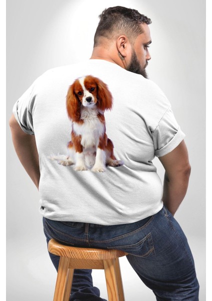 Cavalier King Charles Spaniel Büyük Beden Beyaz Tişört Kadın Erkek Ünisex Sırt Baskılı