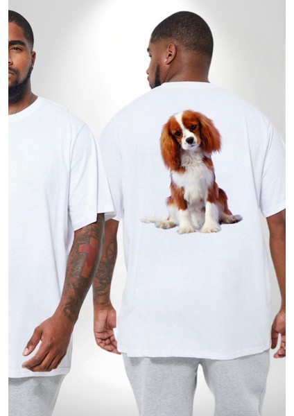 Cavalier King Charles Spaniel Büyük Beden Beyaz Tişört Kadın Erkek Ünisex Sırt Baskılı fiyatları