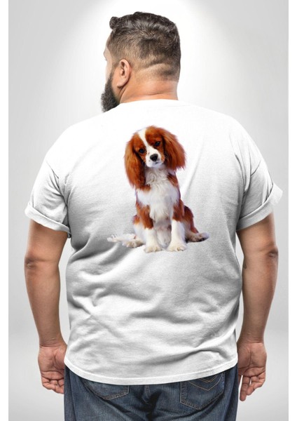 Cavalier King Charles Spaniel Büyük Beden Beyaz Tişört Kadın Erkek Ünisex Sırt Baskılı fırsatları