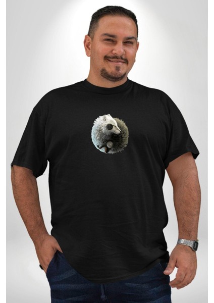 Yin Ile Yang Beyaz Siyah Kurt Siyah Büyük Beden Erkek Kadın Unisex Basic Ön Baskılı Tişört fırsatları