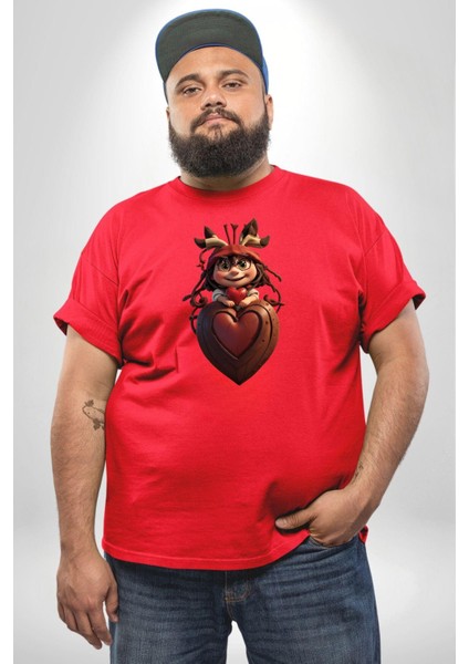 Çikolata Kız Kalbi Kırmızı Büyük Beden Erkek Kadın Unisex Basic Ön Baskılı Tişört modelleri