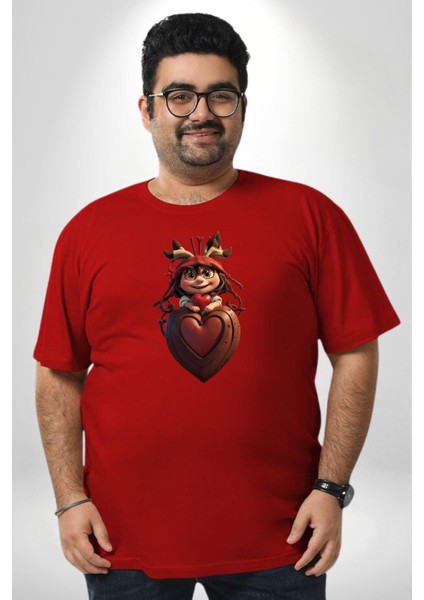 Çikolata Kız Kalbi Kırmızı Büyük Beden Erkek Kadın Unisex Basic Ön Baskılı Tişört fırsatları