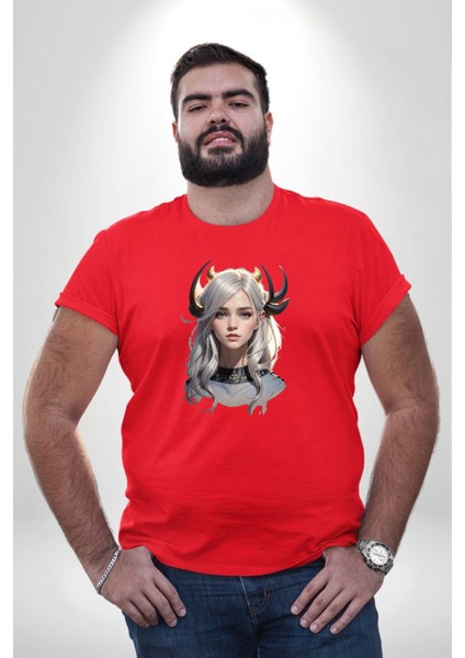Koç Erkek Kadın Unisex Savaşcı Kırmızı Büyük Beden Erkek Kadın Unisex Basic Ön Baskılı Tişört