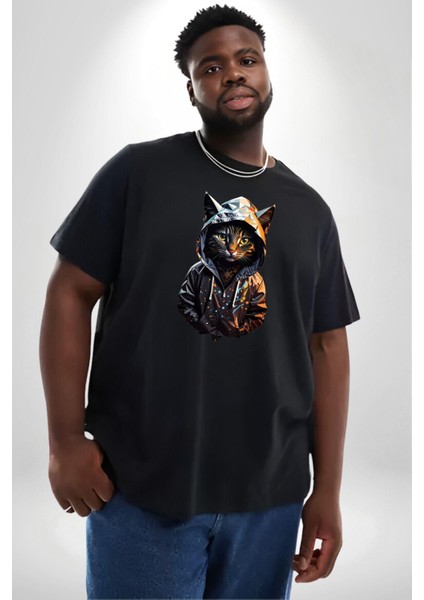 Hip Hop Gençlik Kedi Çeket Siyah Büyük Beden Erkek Kadın Unisex Basic Ön Baskılı Tişört