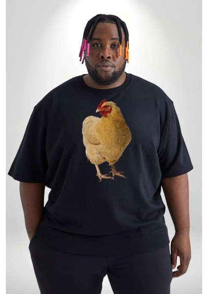 Tavuk Siyah Büyük Beden Erkek Kadın Unisex Basic Ön Baskılı Tişört modelleri