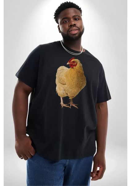 Tavuk Siyah Büyük Beden Erkek Kadın Unisex Basic Ön Baskılı Tişört fırsatları