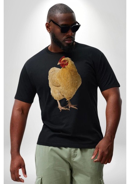 Tavuk Siyah Büyük Beden Erkek Kadın Unisex Basic Ön Baskılı Tişört indirimleri