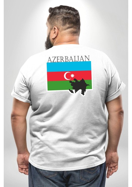 Azerbeycan Bayrak Ülke Büyük Beden Beyaz Tişört Kadın Erkek Ünisex Sırt Baskılı fırsatları