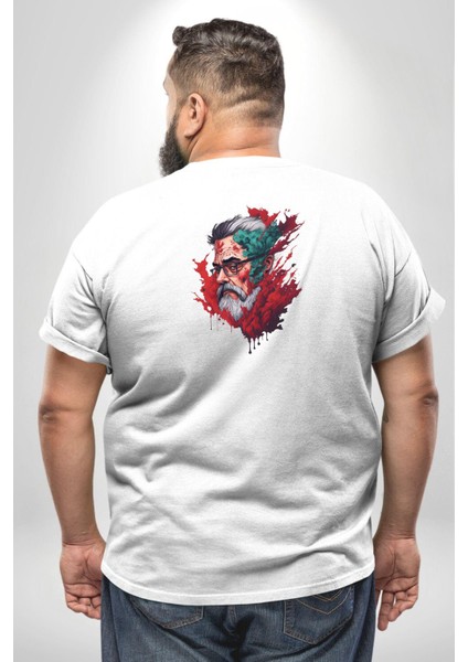 Santa Cool Gözlüklü Büyük Beden Beyaz Tişört Kadın Erkek Ünisex Sırt Baskılı fırsatları