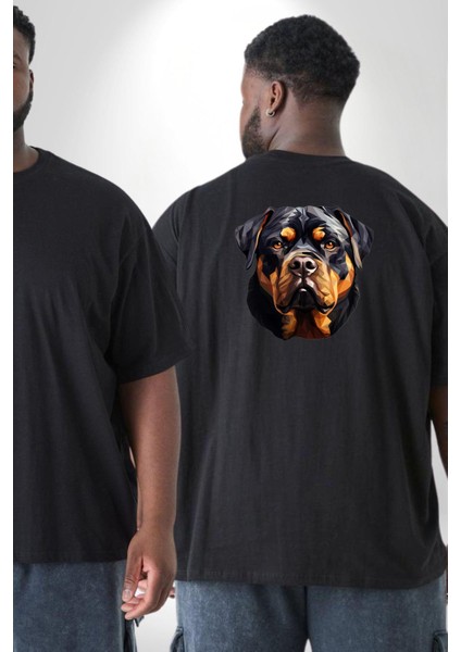 Rottweiler Kafası Büyük Beden Siyah Tişört Kadın Erkek Ünisex Sırt Baskılı fiyatları