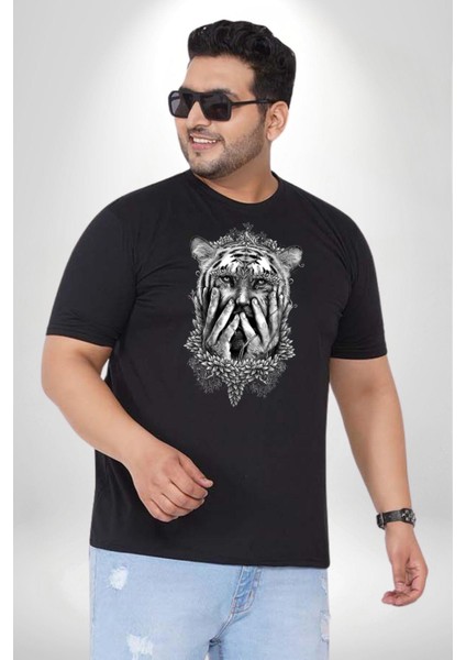 Yarım Insan Yarım Leopar Mutant Leopar Kral Siyah Büyük Beden Erkek Kadın Unisex Basic Ön Baskılı Tişört indirimleri