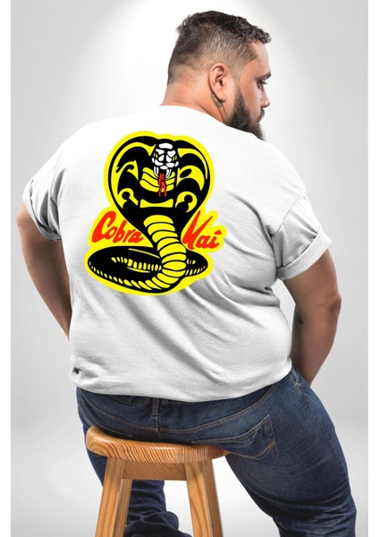 Cobra Kai Karete Çocuk Yılan Logo Dizi Büyük Beden Beyaz Tişört Kadın Erkek Ünisex Sırt Baskılı