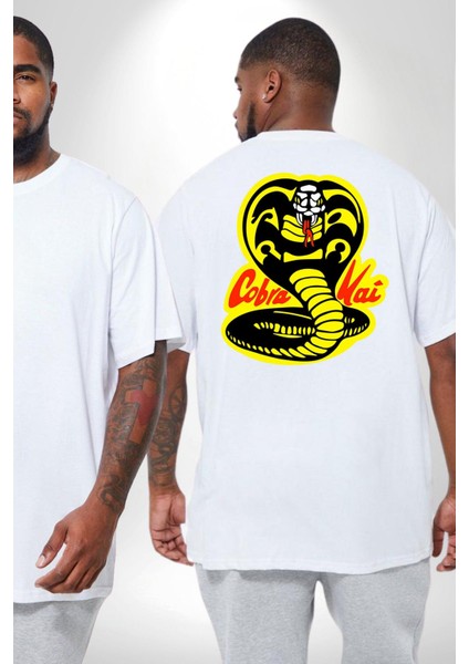 Cobra Kai Karete Çocuk Yılan Logo Dizi Büyük Beden Beyaz Tişört Kadın Erkek Ünisex Sırt Baskılı fiyatları