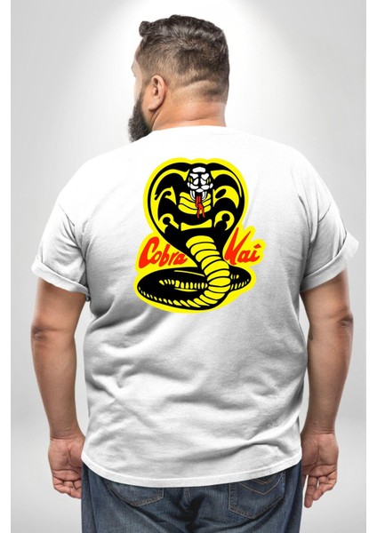 Cobra Kai Karete Çocuk Yılan Logo Dizi Büyük Beden Beyaz Tişört Kadın Erkek Ünisex Sırt Baskılı fırsatları
