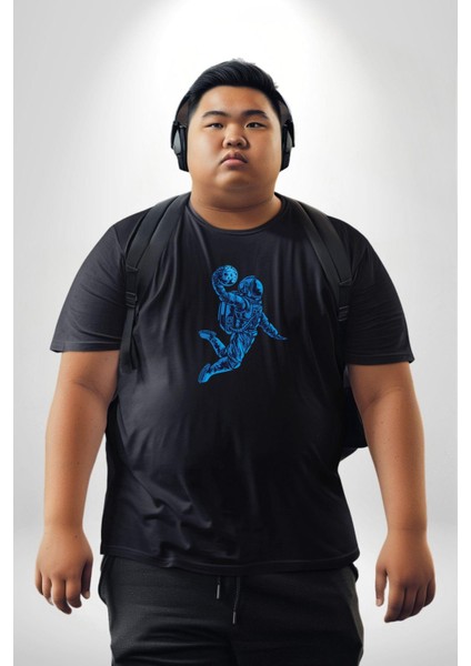 Basketbol Mars Uzay Smaçı Siyah Büyük Beden Erkek Kadın Unisex Basic Ön Baskılı Tişört fırsatları