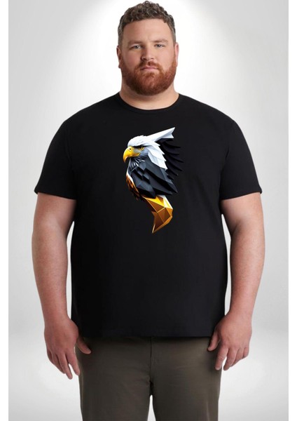 Yapay Zeka Kartal Kuş Tasarımı Siyah Büyük Beden Erkek Kadın Unisex Basic Ön Baskılı Tişört